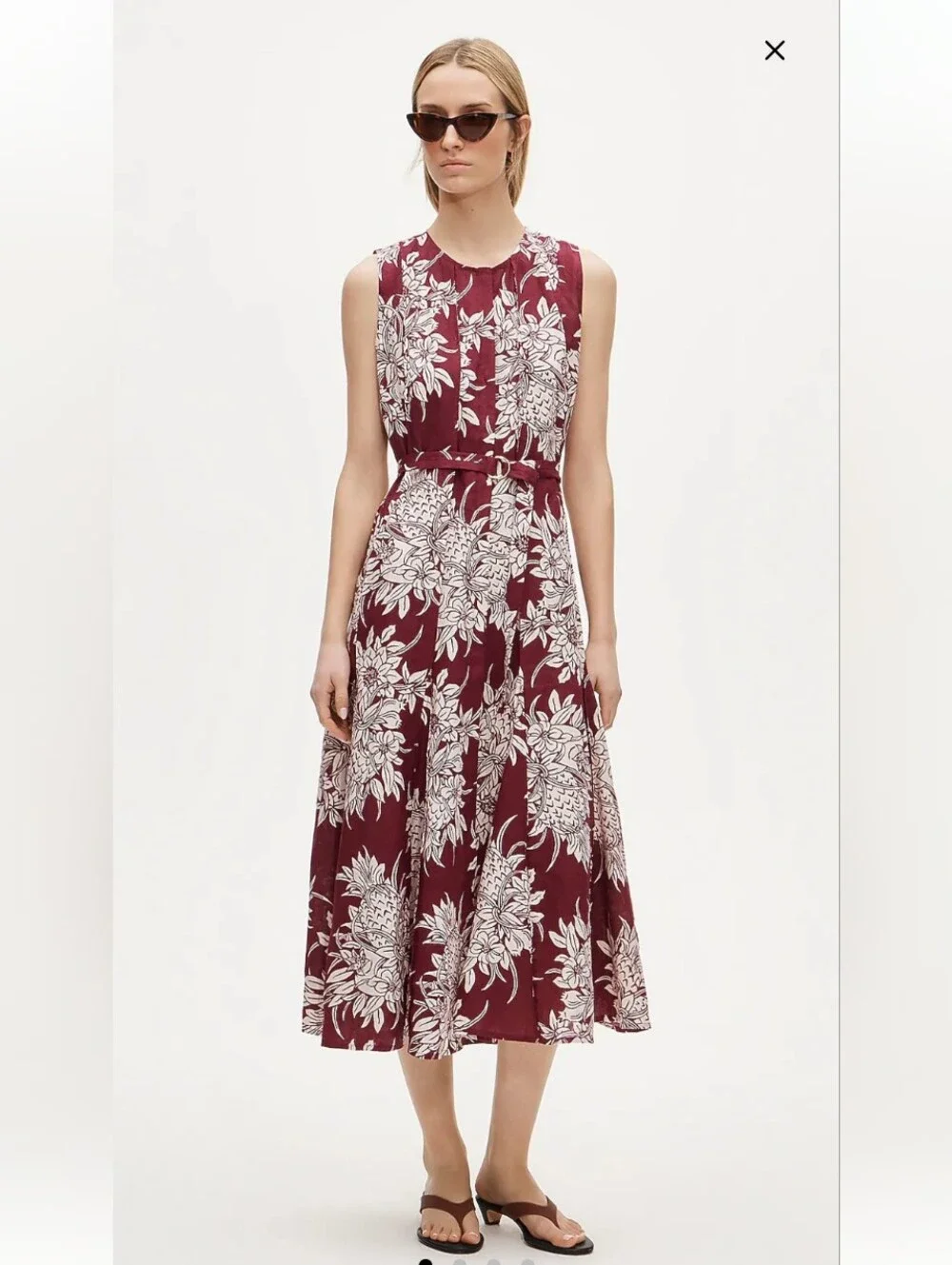 J Crew Seamed linen dress with removable belt in pineapple garden print CU792